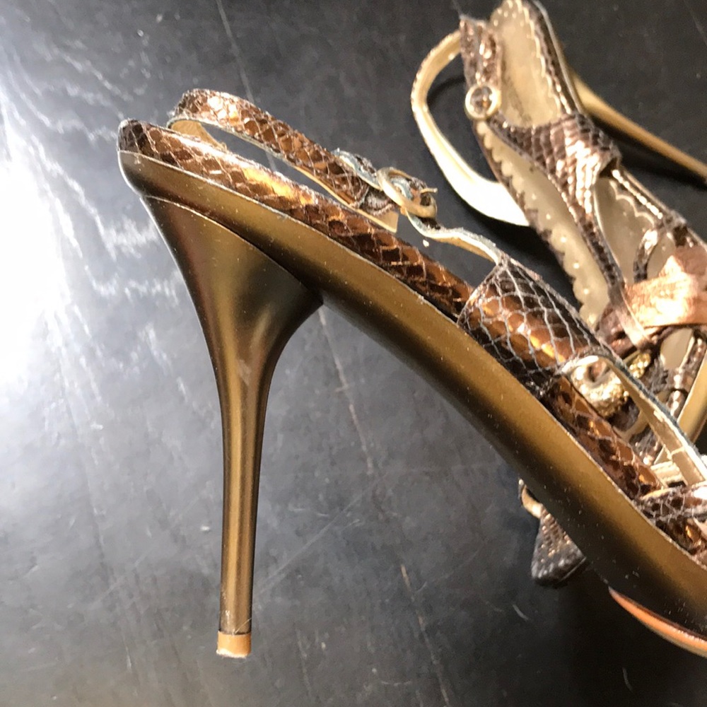 Stunning💛Italian Vintage Heels Snakeskin Bronze - Picture 6 of 10